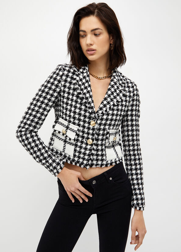 Black / White Liu Jo Houndstooth Bouclé Blazer Women's Jackets | SIY-829056