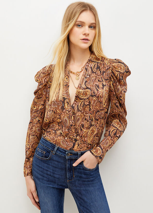 Black / Yellow Liu Jo Lurex® Paisley Blouse Women's Shirts | EKM-978436