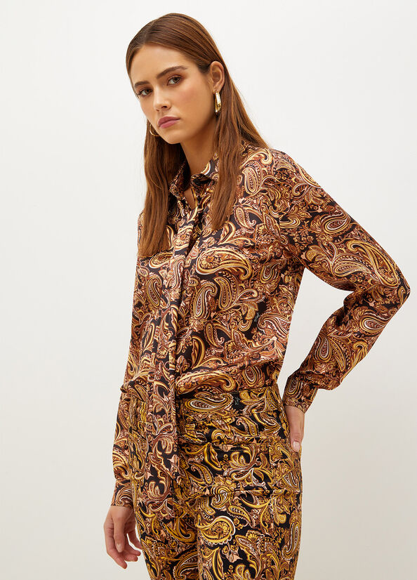 Black / Yellow Liu Jo With Paisley Print Women's Shirts | HPA-741325