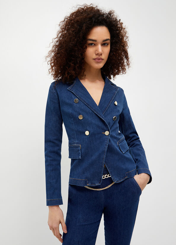 Blue Liu Jo Double-Breasted Denim Blazer Women's Jackets | RMN-427150