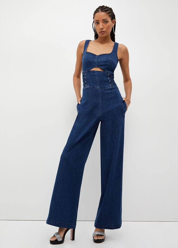 Blue Liu Jo Stretch Denim Jumpsuit Women's Straight-Fit Jeans | XZI-584270