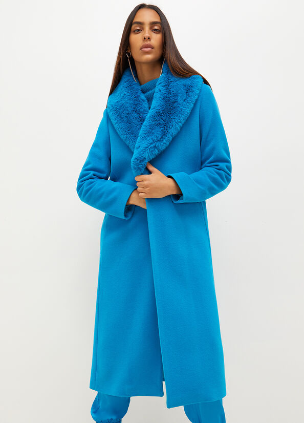 Blue Liu Jo Wool Blend Women's Coats | VHU-218935