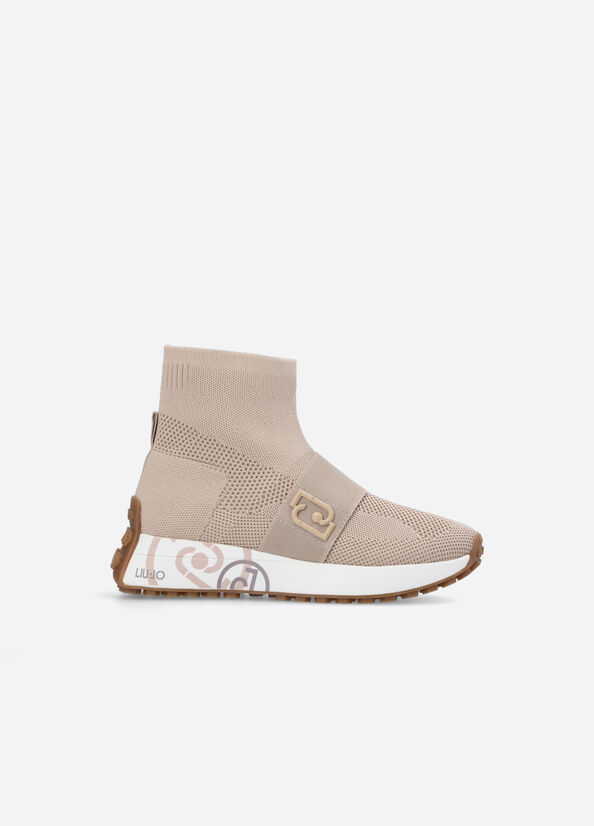 Brown Liu Jo Sock With Logo Women's Sneakers | PTZ-105768