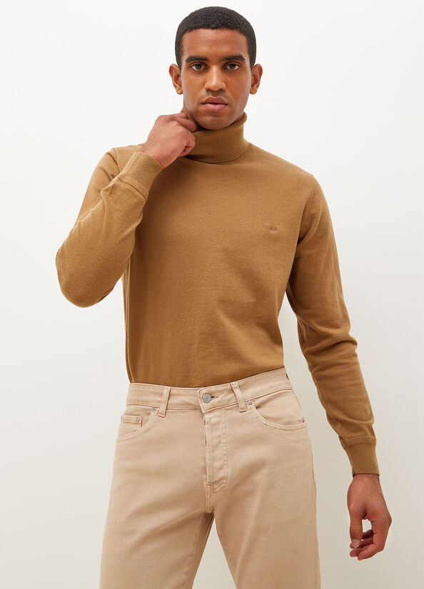 Brown Liu Jo Turtleneck In Cotton Men's Sweaters | BEV-276159