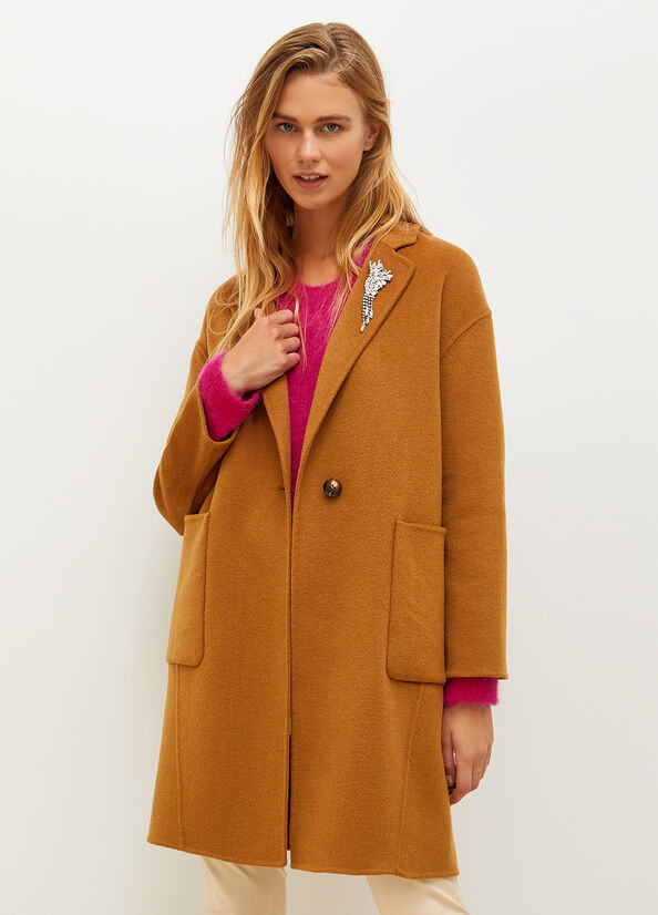 Brown Liu Jo With Jewel Brooch Women's Coats | KXJ-819603