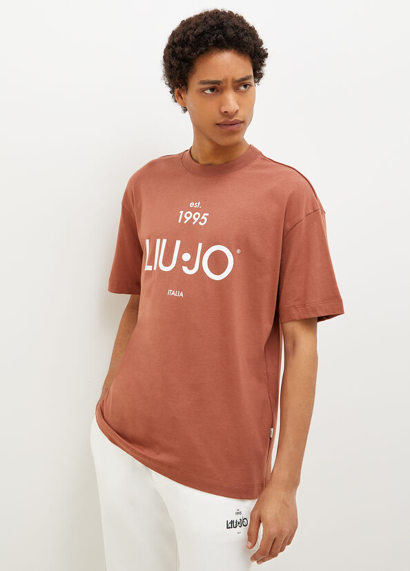 Brown Liu Jo With Print Men's T Shirts | HMV-801432