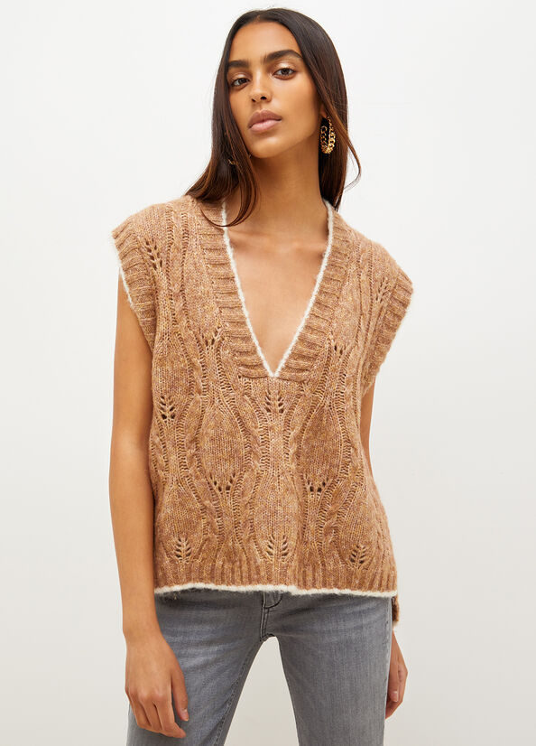 Brown Liu Jo Wool And Alpaca Vest Women's Sweaters | CKV-615342