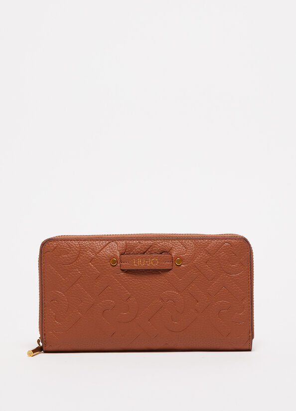 Brown Liu Jo Zip Around With Logo Women's Wallets | RCI-953218