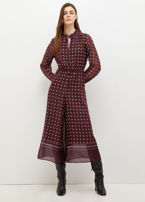 Burgundy Liu Jo Georgette With Geometric Print Women's Dress | JTM-395276