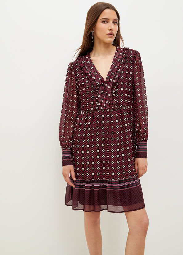 Burgundy Liu Jo Georgette With Geometric Print Women's Dress | UCZ-275431