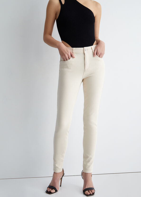 Cream Liu Jo High-Waisted Bottom Up Women's Pants | HRL-812753