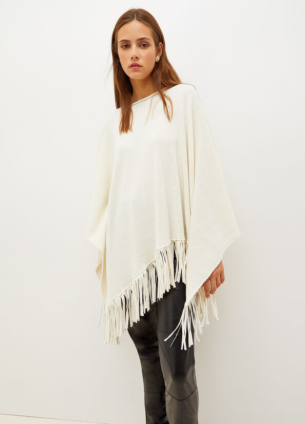 Cream Liu Jo Poncho With Fringes Women's Coats | RIH-839607