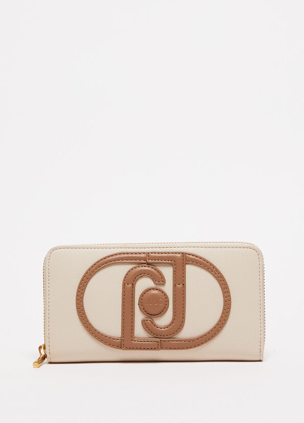 Cream Liu Jo Zip Around With Logo Women's Wallets | CNL-256741