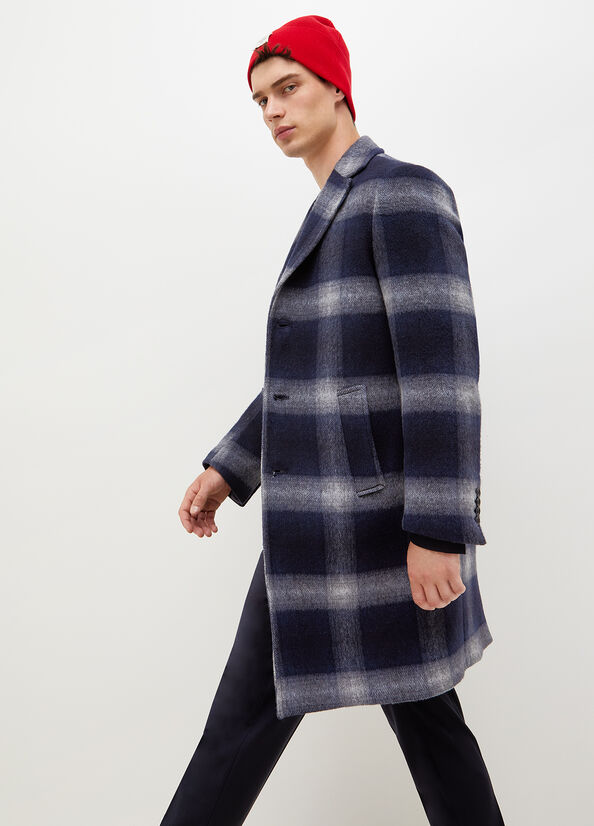 Dark Blue Liu Jo Checked Men's Jackets | LOK-951428