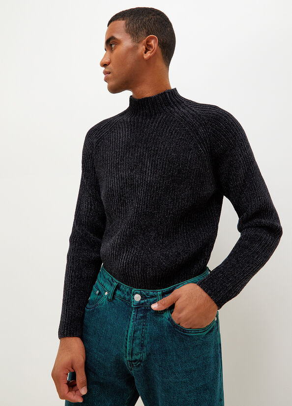 Dark Blue Liu Jo Chenille Men's Sweaters | CEF-359781