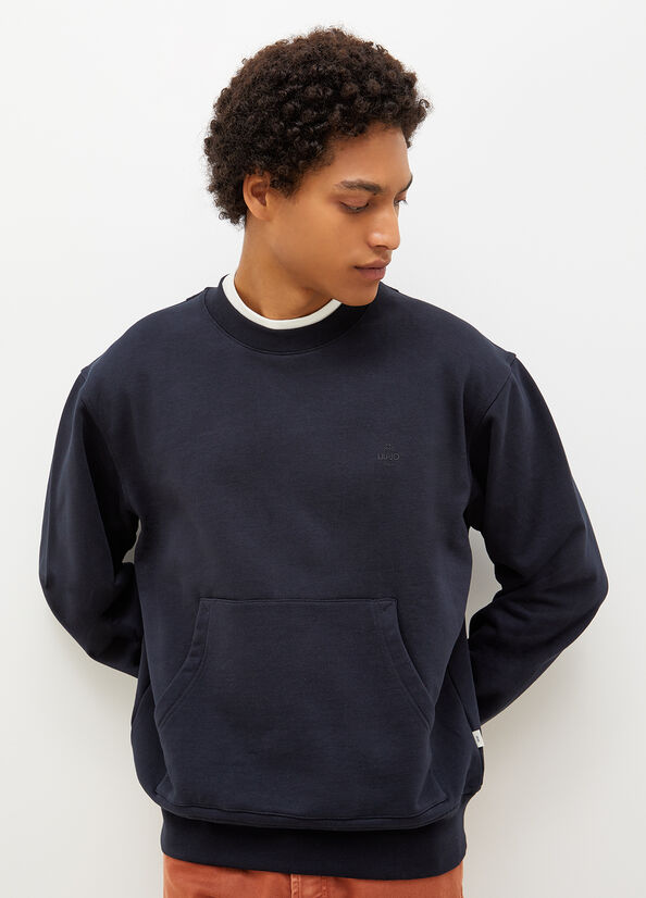 Dark Blue Liu Jo Crew Neck Men's Sweaters | PHN-831576