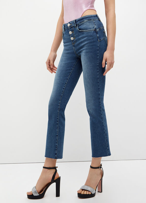 Dark Blue Liu Jo Cropped Bottom Up Women's Skinny Jeans | LIU-586237