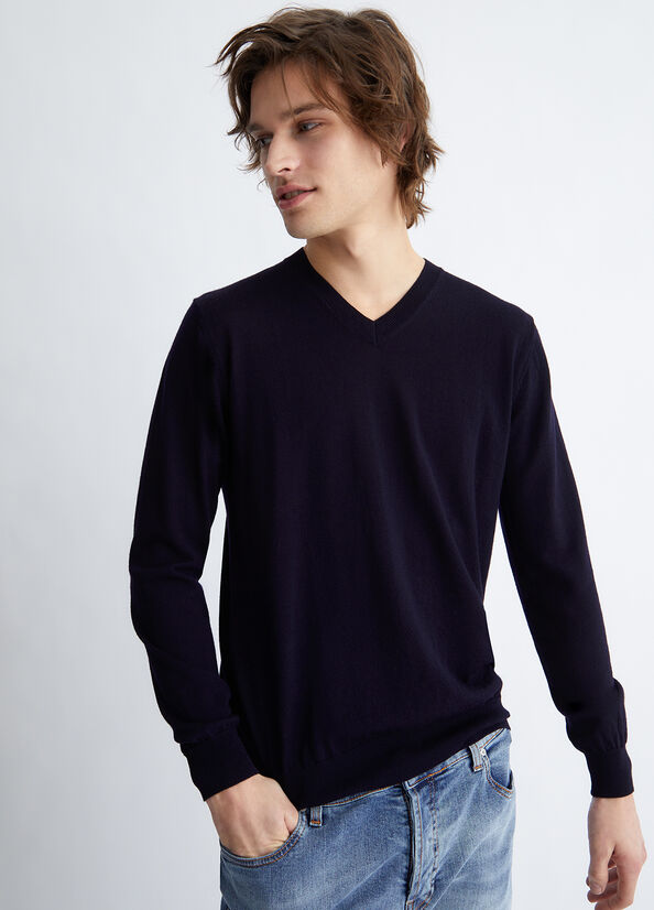 Dark Blue Liu Jo In Pure Men's Sweaters | AIJ-654810