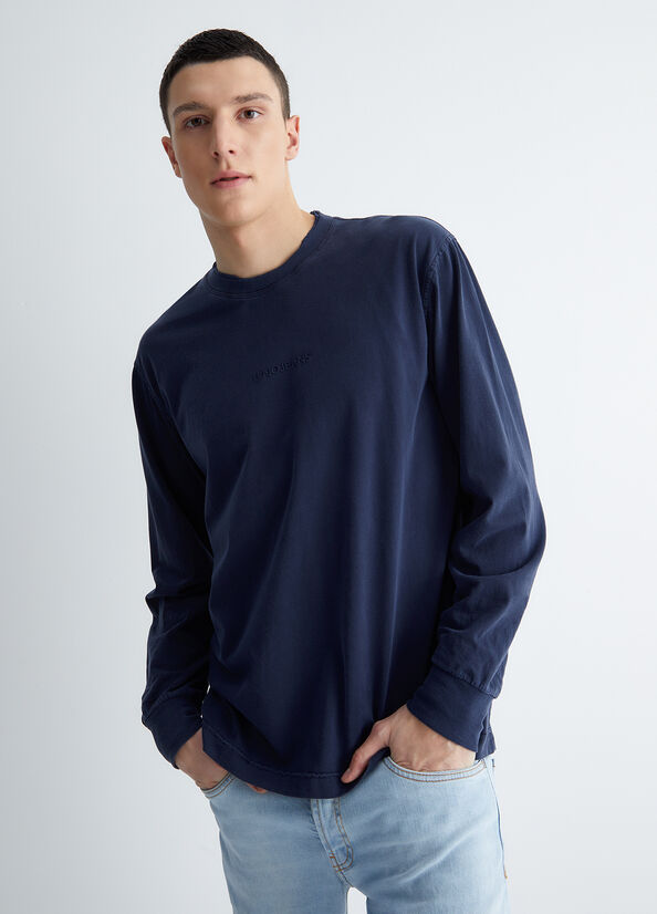 Dark Blue Liu Jo Long-Sleeved Men's T Shirts | JUY-061237