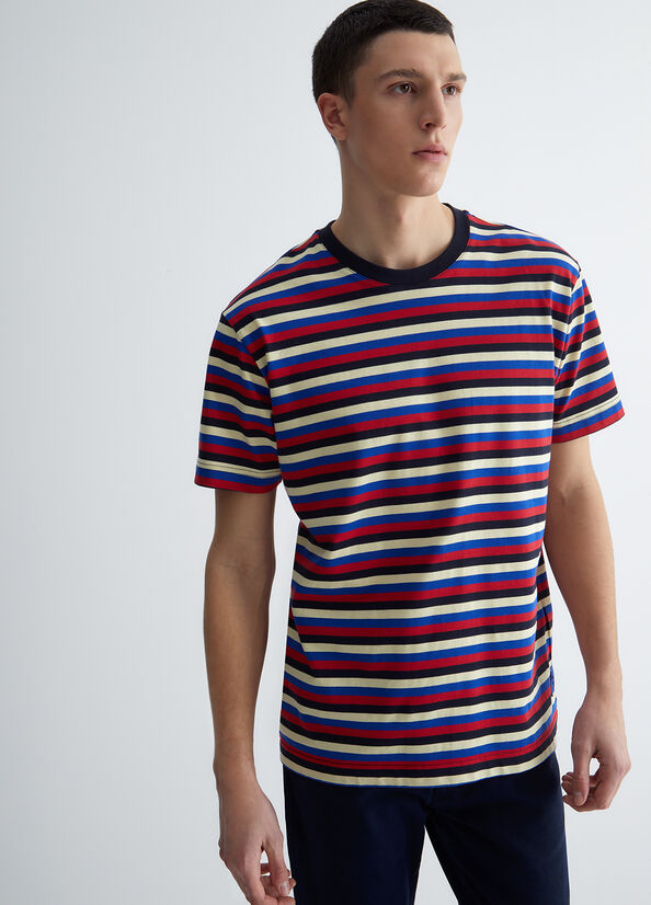 Dark Blue Liu Jo Striped Men's T Shirts | HKR-870529