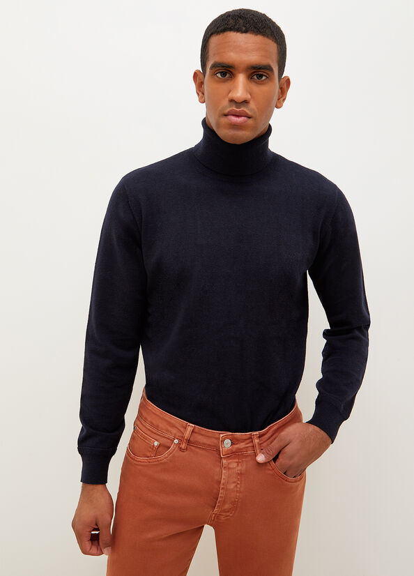 Dark Blue Liu Jo Turtleneck In Cotton Men's Sweaters | NVK-048951