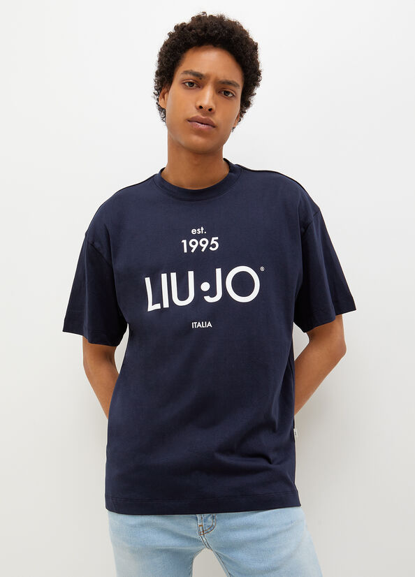 Dark Blue Liu Jo With Logo Men's T Shirts | ZMY-839574