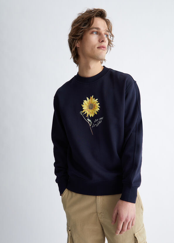 Dark Blue Liu Jo With Sunflower Print Men's Sweaters | GSH-968275