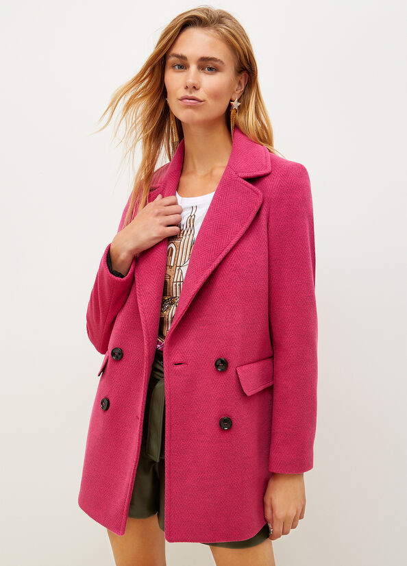 Fuchsia Liu Jo Double-Breasted Chevron Women's Coats | NXF-632107