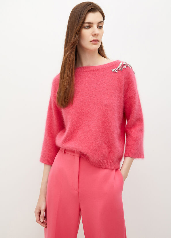 Fuchsia Liu Jo With Gemstones Women's Sweaters | QUT-904712