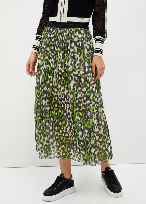 Green Liu Jo Animal Print Pleated Women's Skirts | IDQ-851907