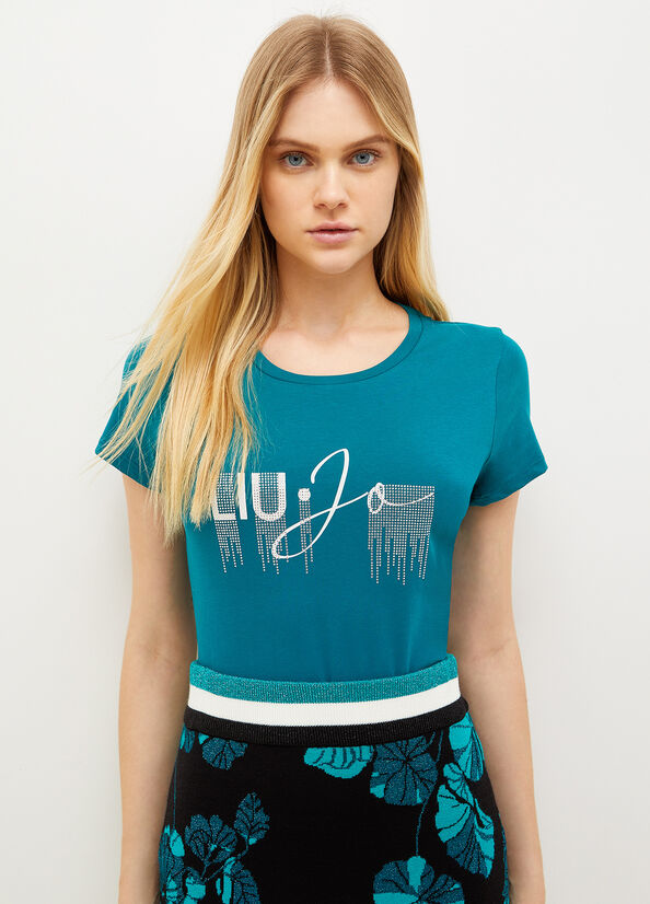 Green Liu Jo Eco-Friendly With Logo Women's T Shirts | WKI-329840