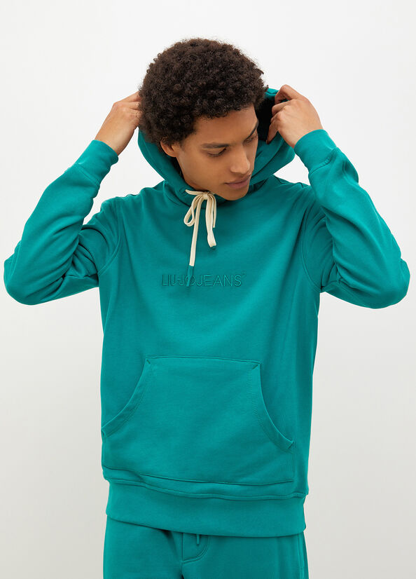 Green Liu Jo Logo Hoodie Men's Sweaters | WHK-479518