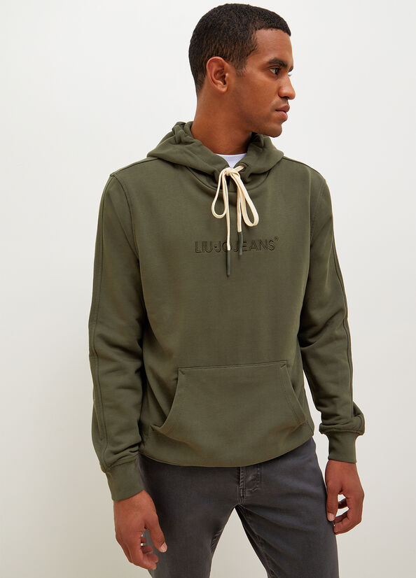 Green Liu Jo Logo Hoodie Men's Sweaters | WHT-417630