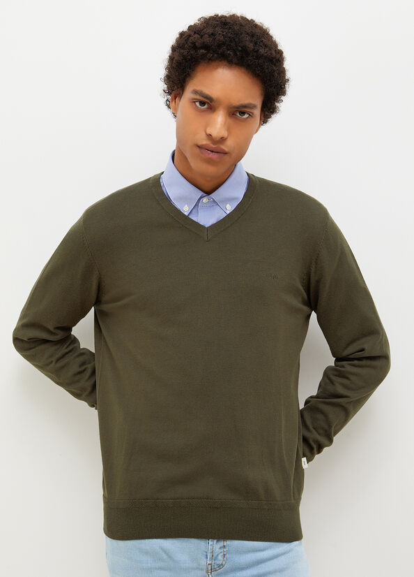 Green Liu Jo V-Neck Pullover Men's Sweaters | KAR-726051