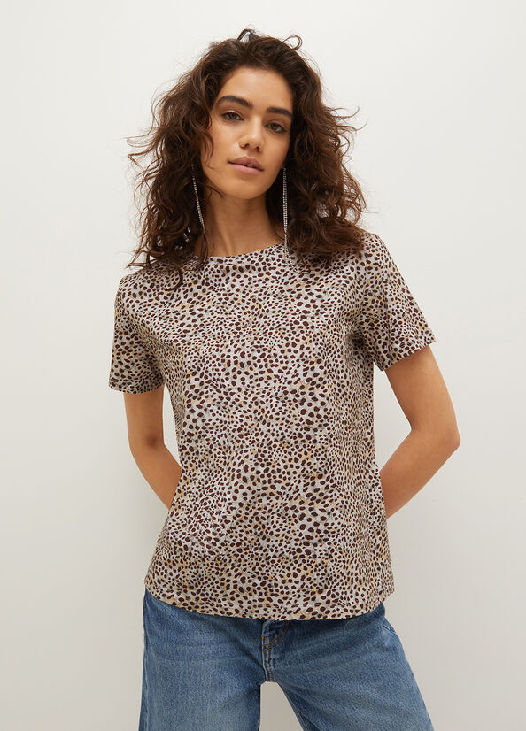 Grey Liu Jo Animal-Print Cotton Women's T Shirts | UZY-829457