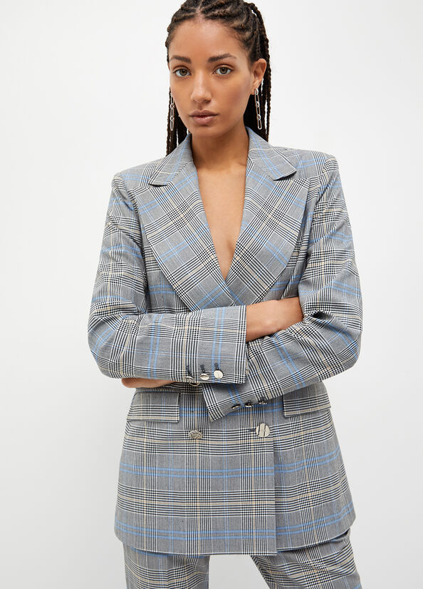 Grey Liu Jo Glen Plaid Blazer Women's Jackets | SUA-574839