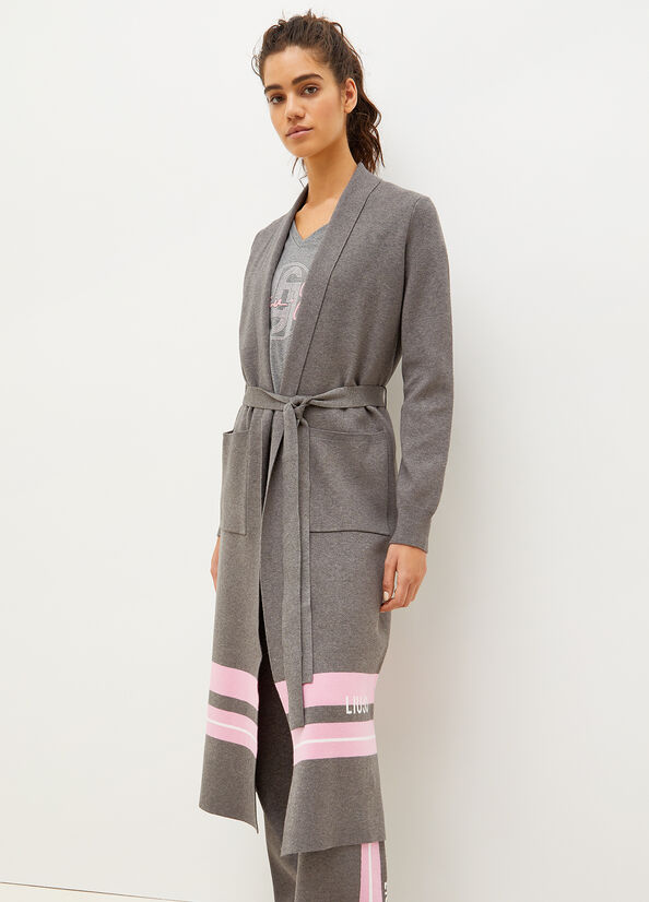 Grey / Pink Liu Jo Cardigan With Logo Women's Sweaters | CHT-163892