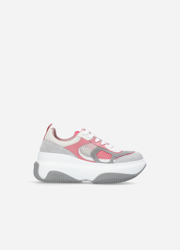 Grey / Pink Liu Jo Chunky Leather Women's Sneakers | OJI-260471