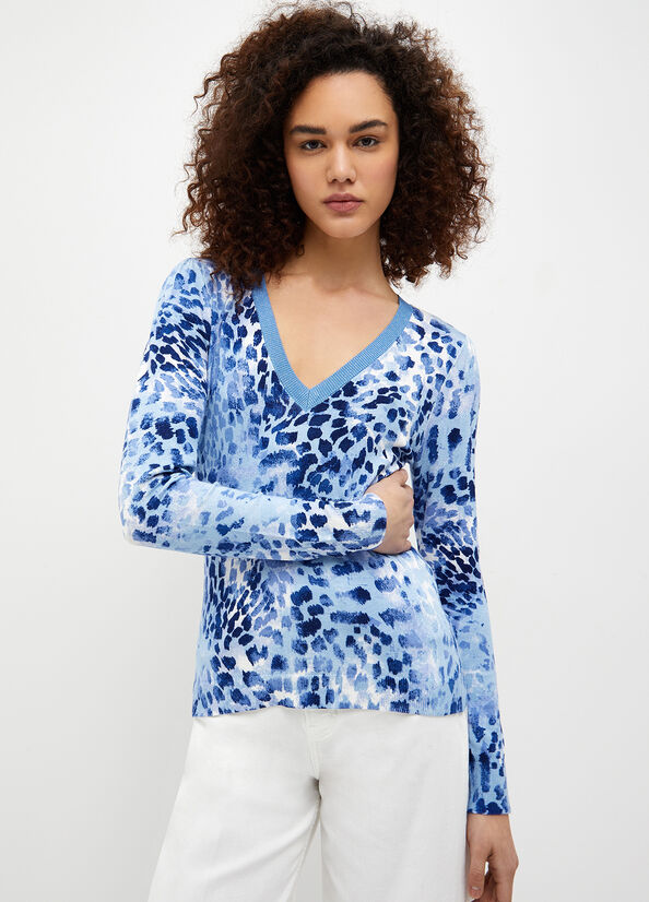 Light Blue Liu Jo Animal Print Women's Sweaters | BQU-049158