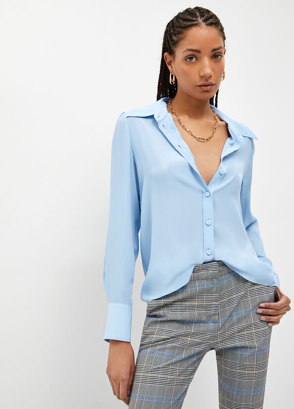 Light Blue Liu Jo Crepe De Chine Women's Shirts | JYN-682345