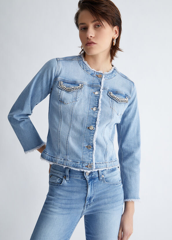 Light Blue Liu Jo Denim With Appliqués Women's Jackets | SBF-703156