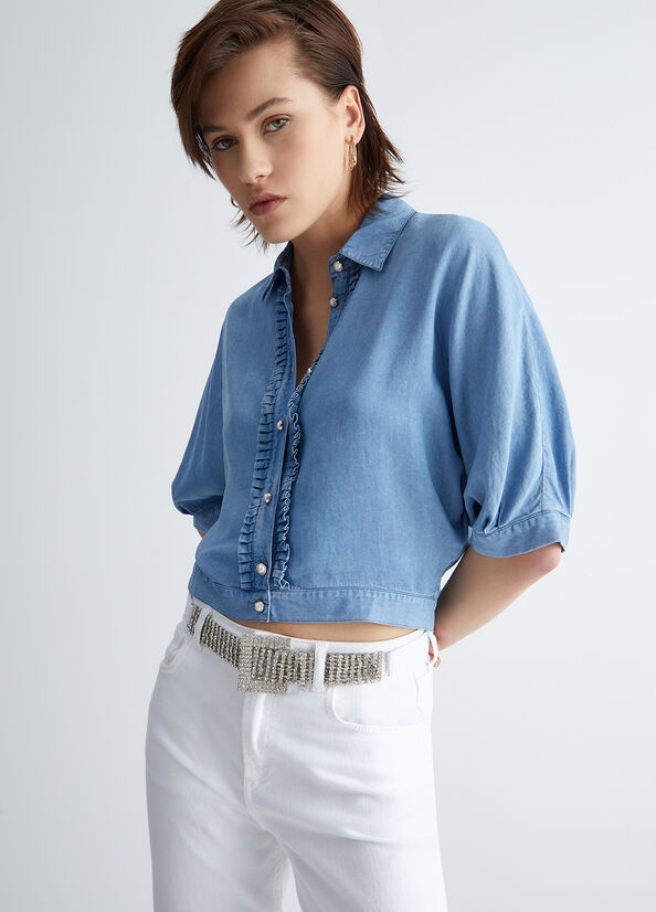 Light Blue Liu Jo Denim Women's Shirts | NCX-903826