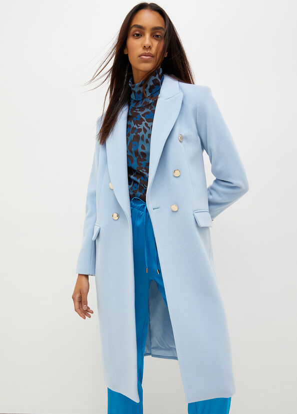 Light Blue Liu Jo Double-Breasted Blend Women's Coats | XYU-053718