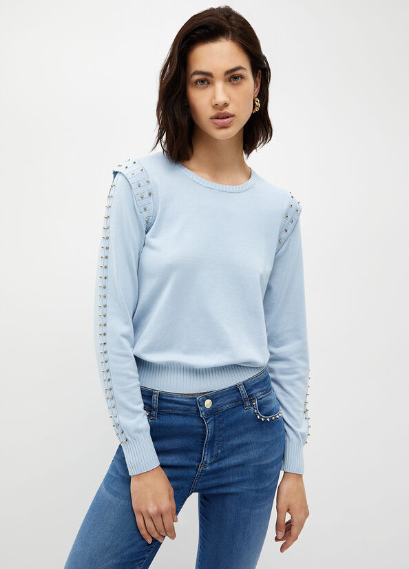 Light Blue Liu Jo Eco-Friendly With Studs Women's Sweaters | GQH-173806