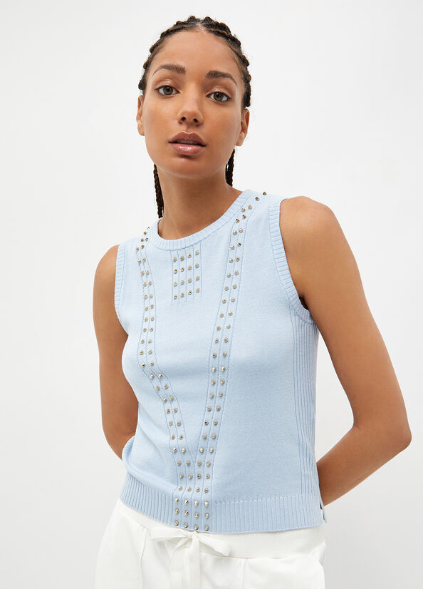 Light Blue Liu Jo Eco-Friendly With Studs Women's Sweaters | UZK-731864