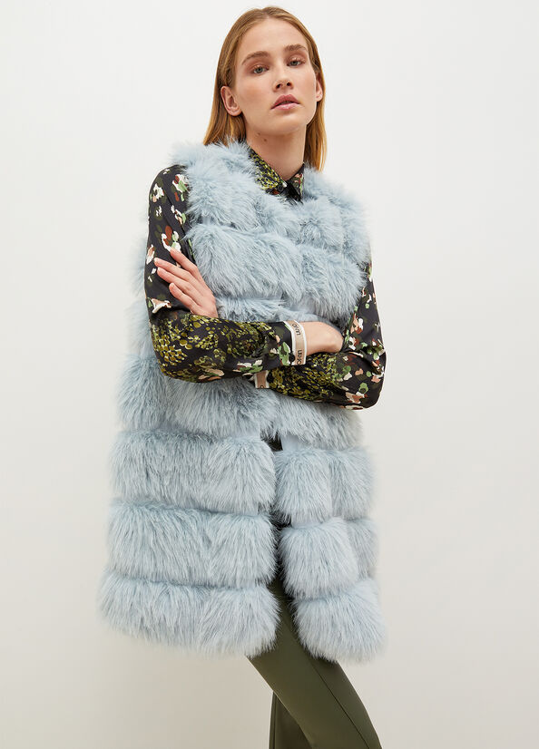 Light Blue Liu Jo Faux Fur Gilet Women's Jackets | NHG-471583