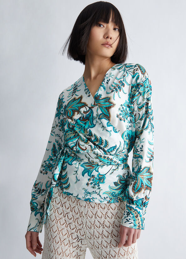 Light Turquoise Liu Jo Eco-Friendly Paisley Blouse Women's Shirts | CIB-314280