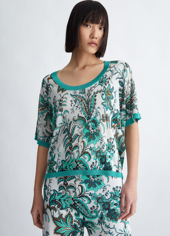 Light Turquoise Liu Jo Paisley Print Women's Sweaters | QJI-017238