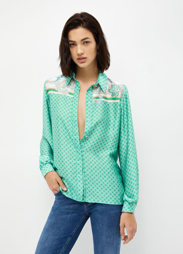 Light Turquoise Liu Jo Printed Satin Women's Shirts | ADK-516290