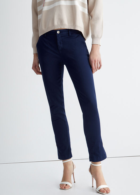 Navy Liu Jo Satin Chinos Women's Pants | JLU-091346